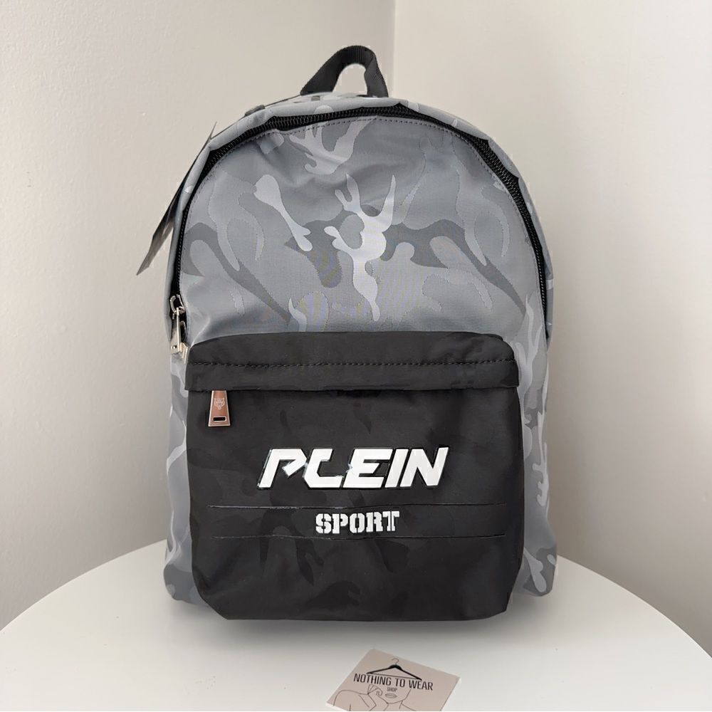 PHILIPP PLEIN SPORT Backpack Camo Grey Logo Camouflage Designer